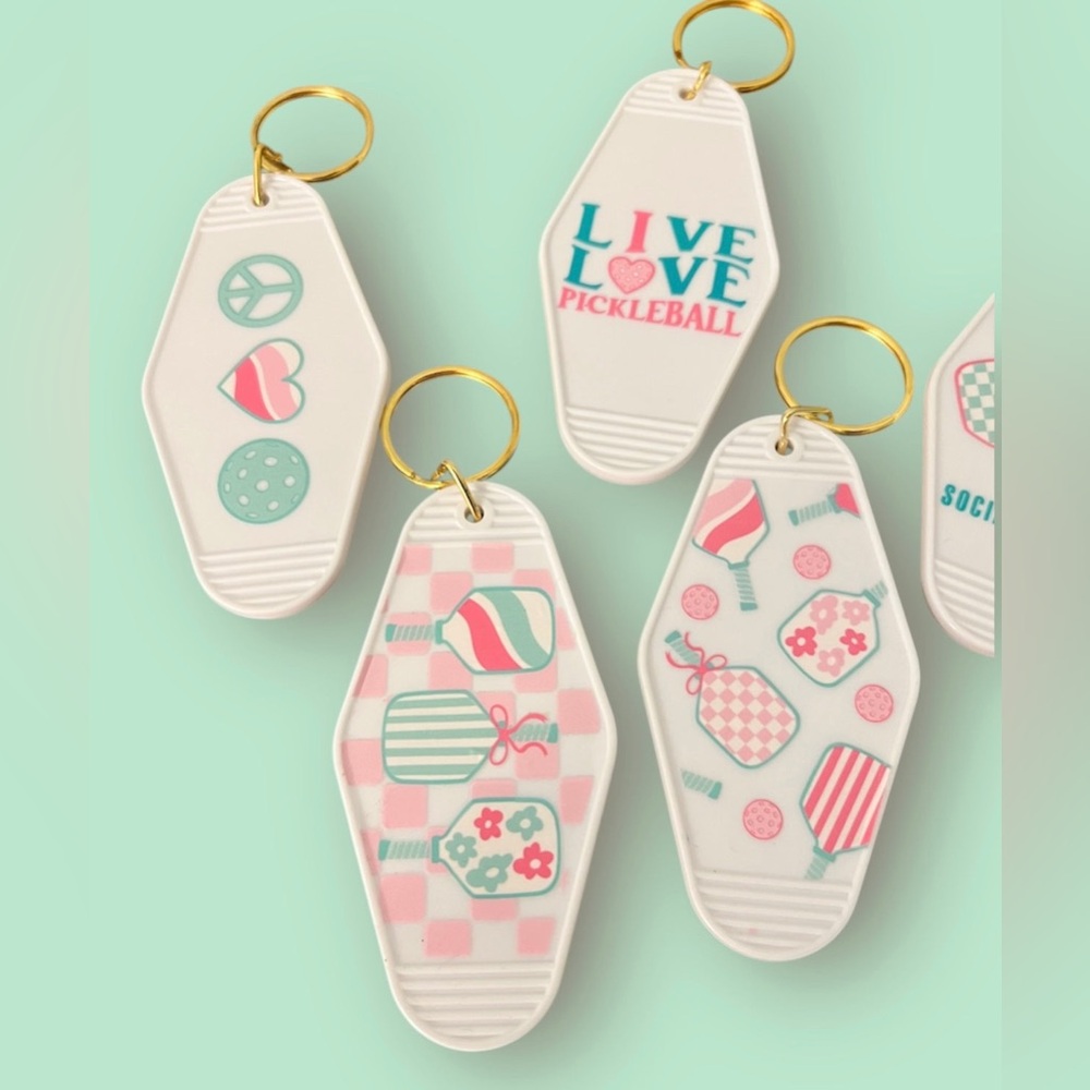 Set of SIX Pickleball Key Chains | Vintage Style Motel Key Design - Picture 2 of 3